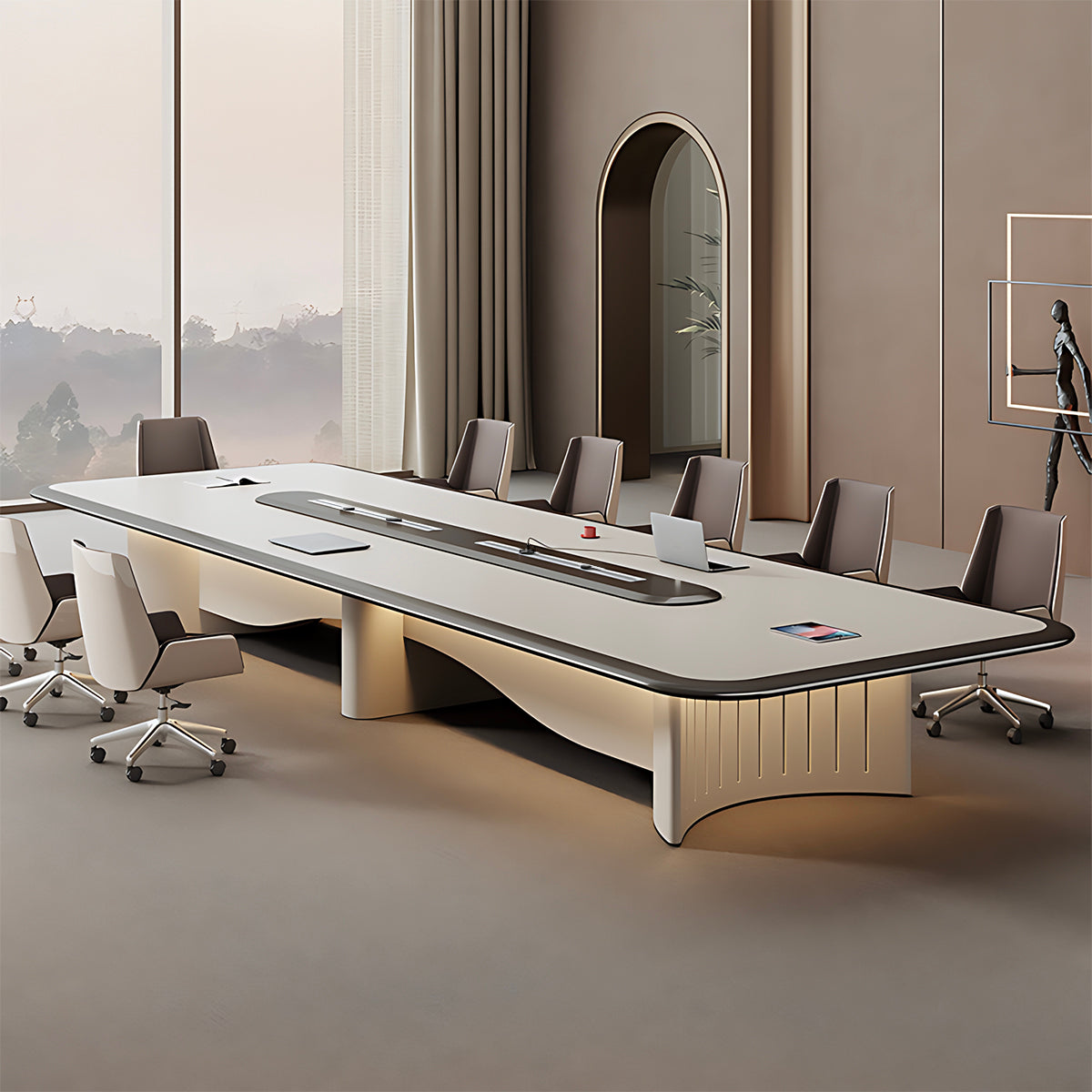 Modern Conference Table with LED Lighting & Cable Management | Luxury Executive Meeting Table for Boardroom