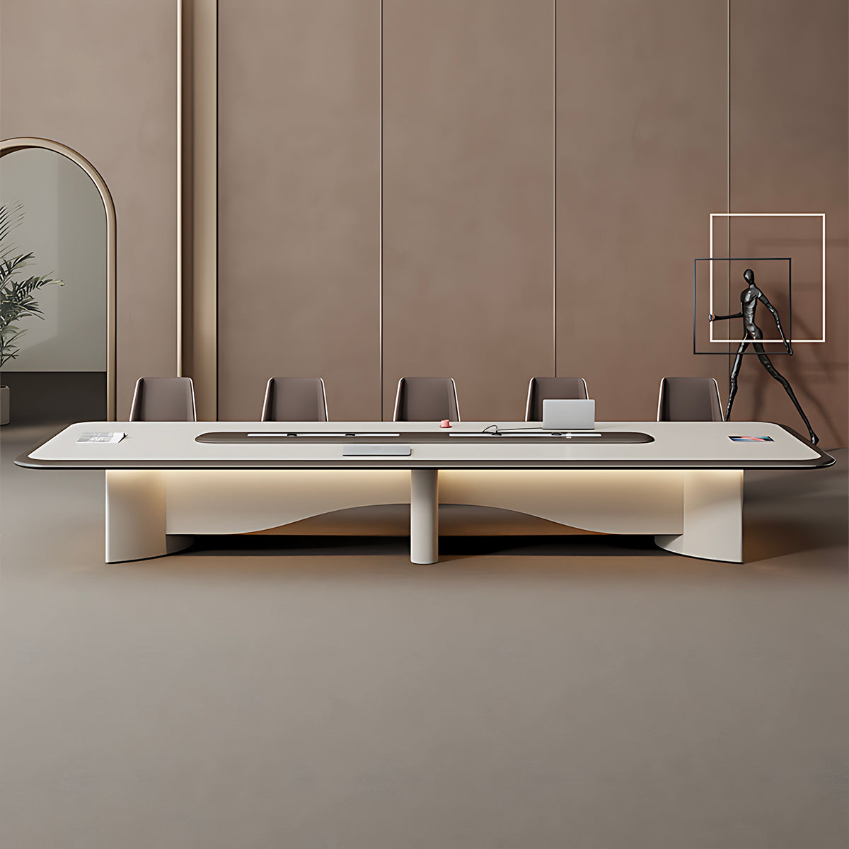 Modern Conference Table with LED Lighting & Cable Management | Luxury Executive Meeting Table for Boardroom