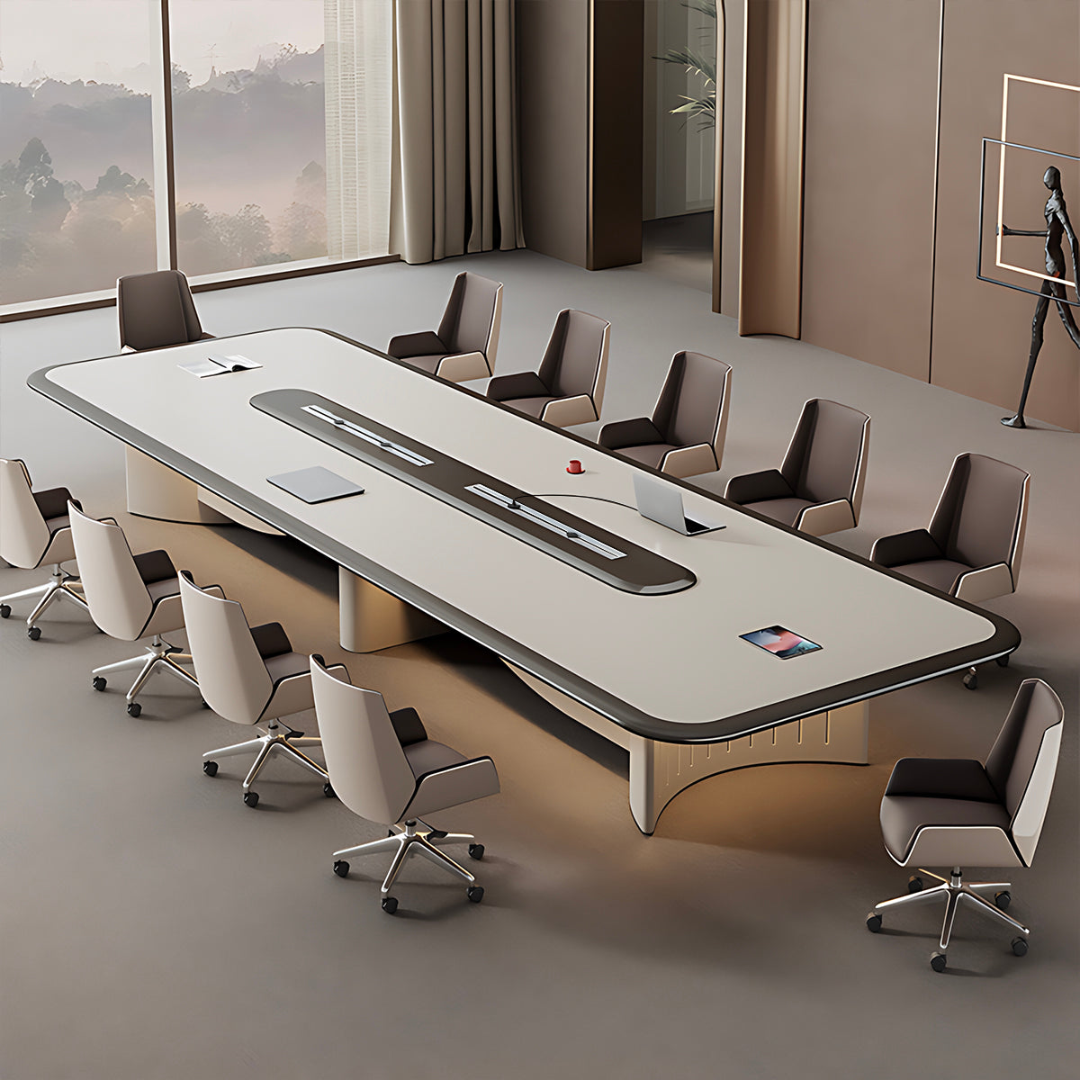 Modern Conference Table with LED Lighting & Cable Management | Luxury Executive Meeting Table for Boardroom