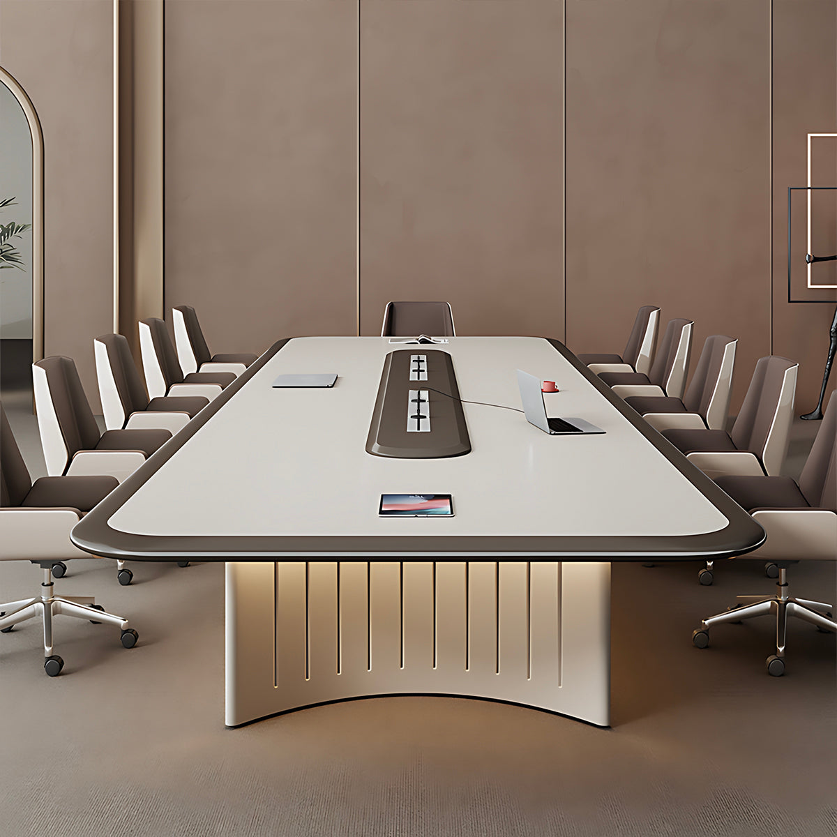 Modern Conference Table with LED Lighting & Cable Management | Luxury Executive Meeting Table for Boardroom