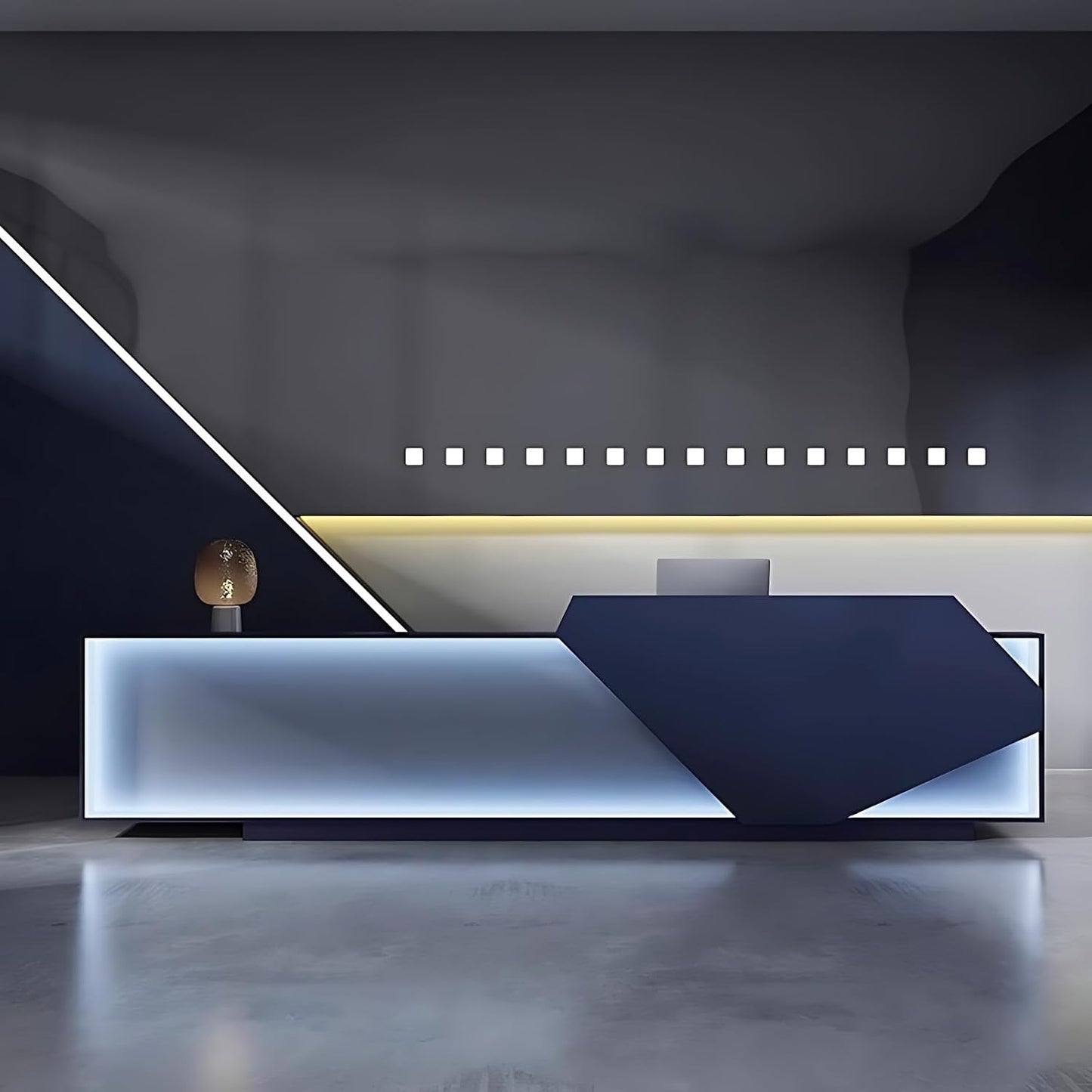 Modern Reception Desk 120" | White Front Counter with Hidden LED Light Strip, Solid Wood Construction & Spacious Storage