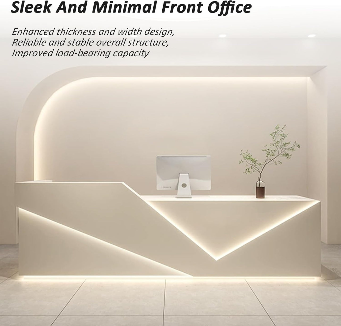 Luxurious Reception Desk | LED Light Strip Front Counter | Waterproof Finish & Partitioned Storage Office Reception Table