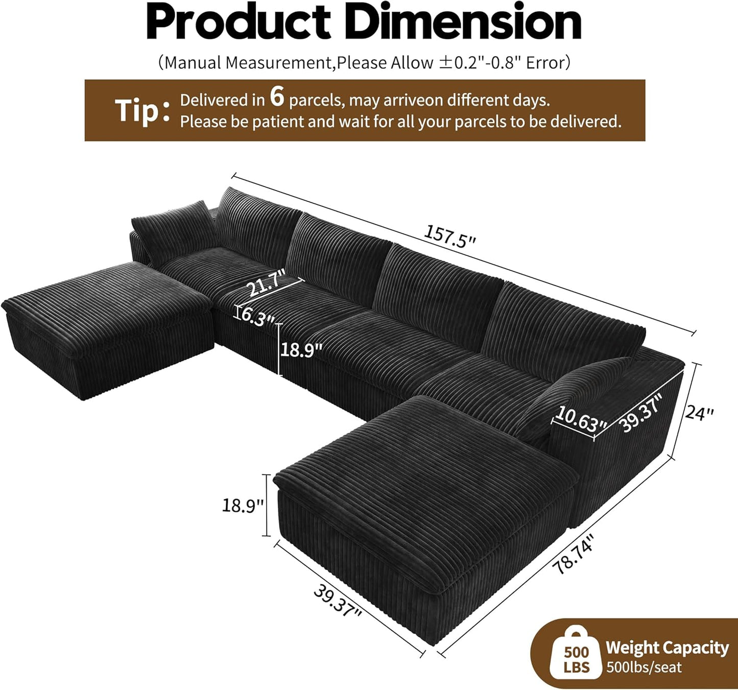 Dylan U Shape Sofa | Luxury Large Modern Sectional Sofa | Spacious Family Living Room U-Shape Couch