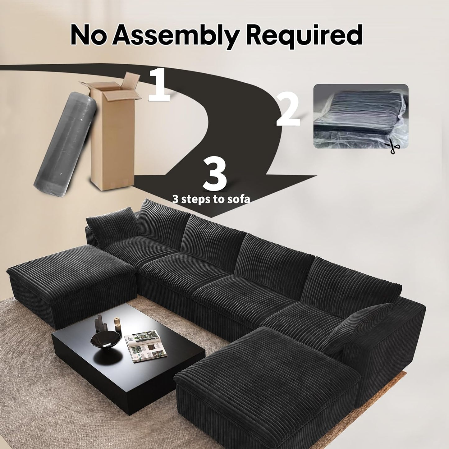 Dylan U Shape Sofa | Luxury Large Modern Sectional Sofa | Spacious Family Living Room U-Shape Couch