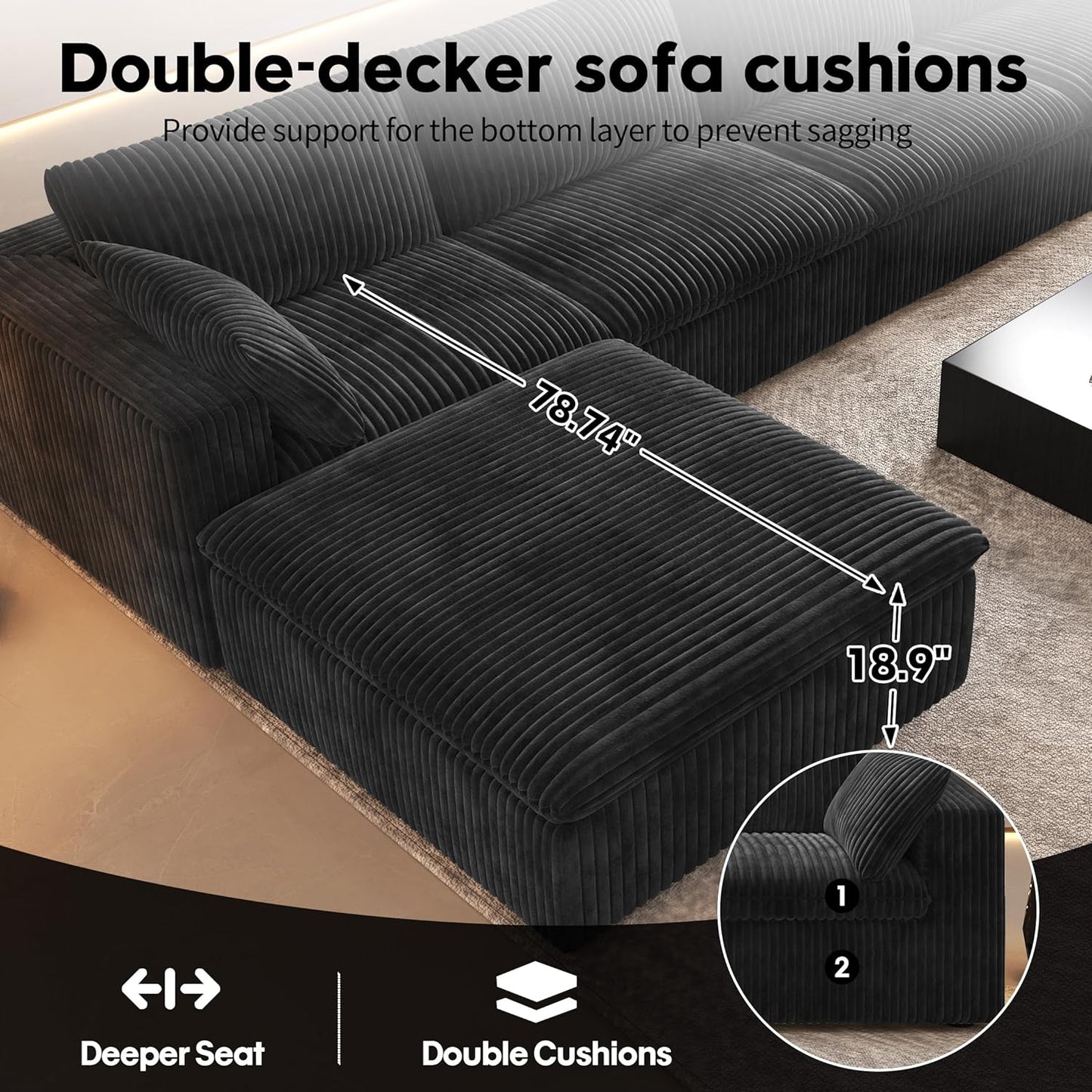 Dylan U Shape Sofa | Luxury Large Modern Sectional Sofa | Spacious Family Living Room U-Shape Couch