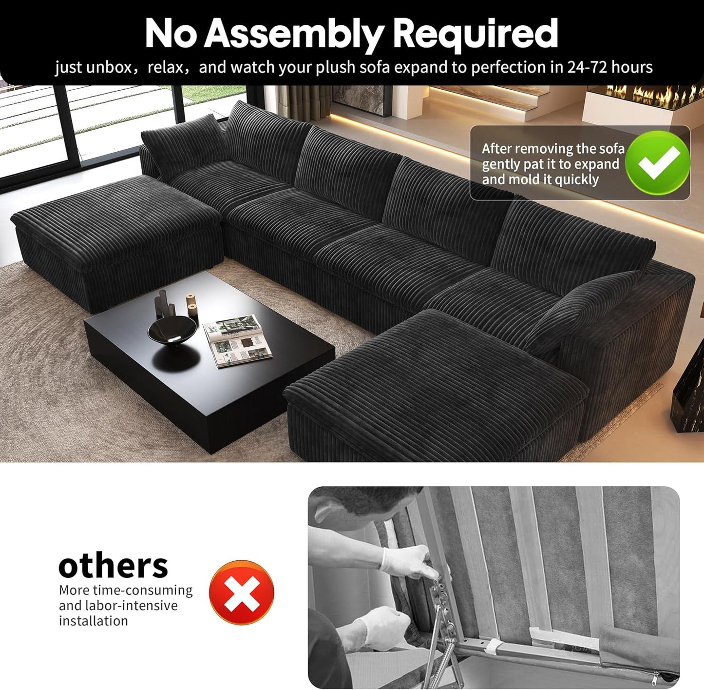 Dylan U Shape Sofa | Luxury Large Modern Sectional Sofa | Spacious Family Living Room U-Shape Couch