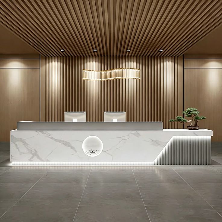 Genuine Marble Stone Hotel Reception Desk | Luxury Front Counter with Natural Marble Finish & Premium Design