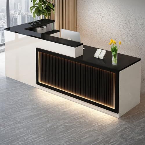 Guileb L-Shaped Reception Desk | Modern Front Office Counter with Storage & Professional Design