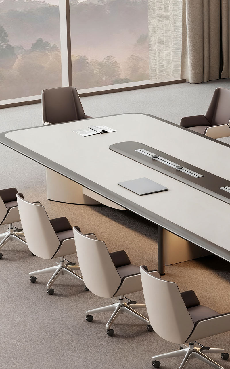 Modern Conference Table with LED Lighting & Cable Management | Luxury Executive Meeting Table for Boardroom