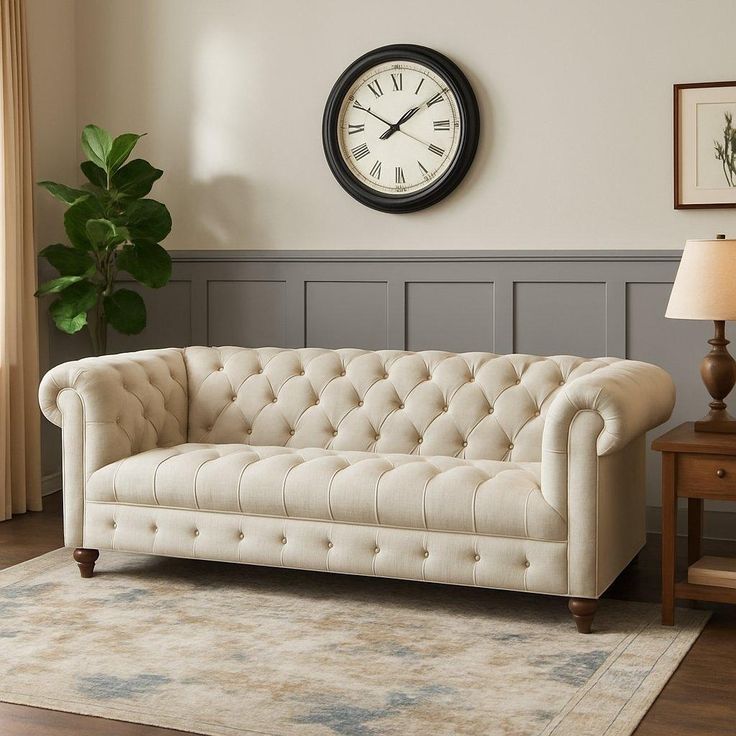 Chesterfield Sofa | Luxury Classic Button-Tufted Sofa | Elegant Vintage Style Living Room Couch