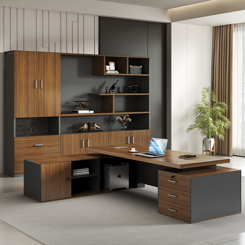L-Shape Industrial Style Executive Office Desk | Modern Corner CEO Furniture with Durable Metal Frame & Wooden Top
