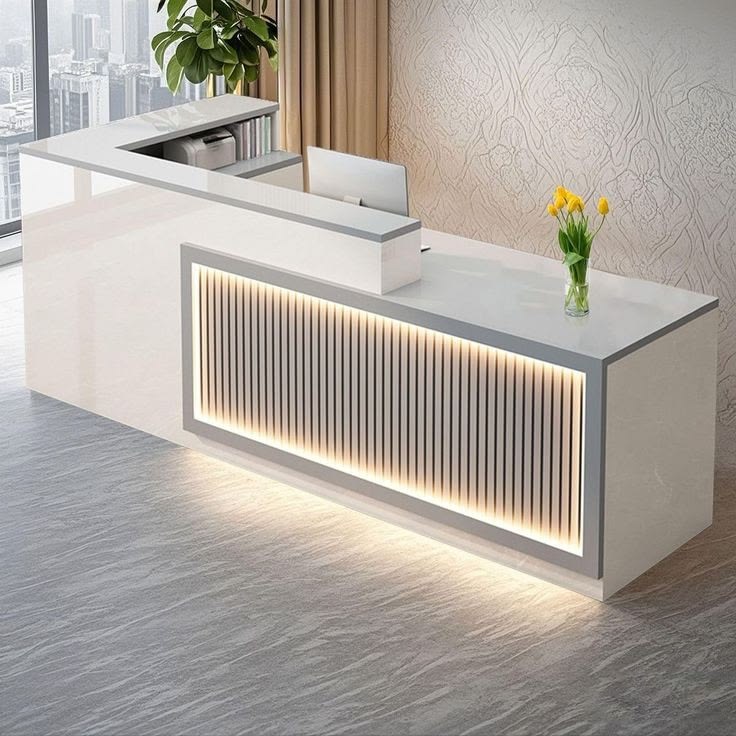 Guileb L-Shaped Reception Desk | Modern Front Office Counter with Storage & Professional Design
